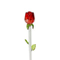 12" Glass Long Stem Green Leaves Small Bud Rose Flower Figurine