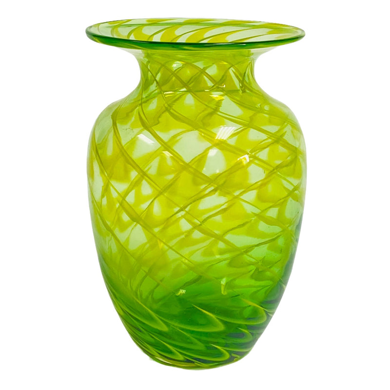 Studio Art Lime Green Yellow Swirl Glass 9" Vase