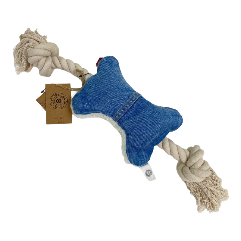 Levi's X Blue Denim & White Sherpa Dog Bone Pet Toy