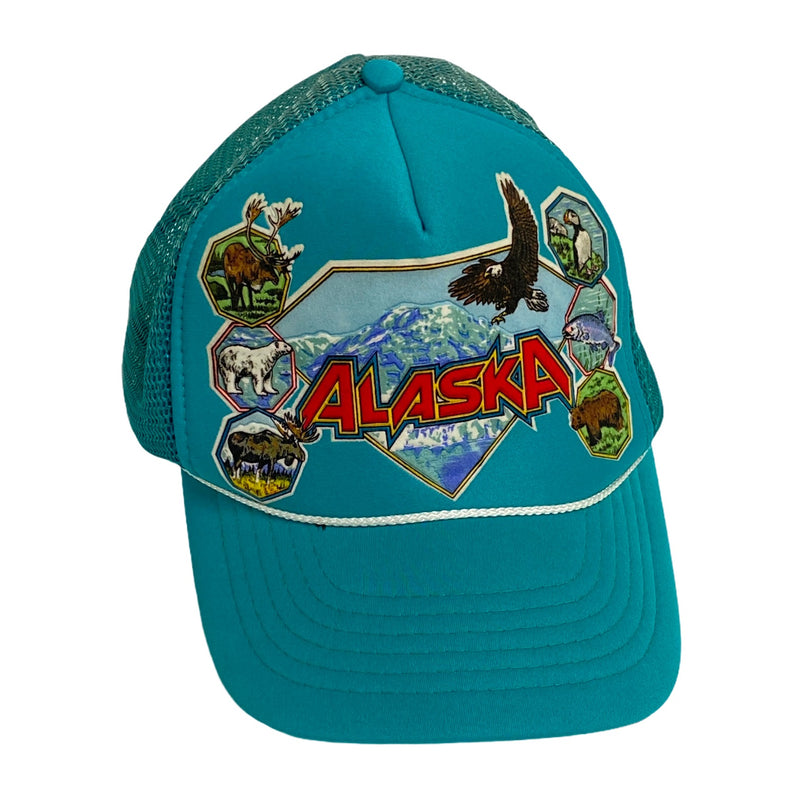 Alaska Wildlife Animals Light Blue Mesh Snapback Trucker Hat