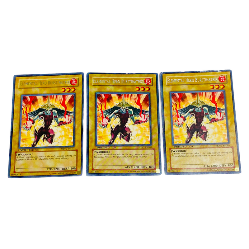 (3) Yu-Gi-Oh! Elemental Hero Burstinatrix Rare Trading Cards MDP2-EN003