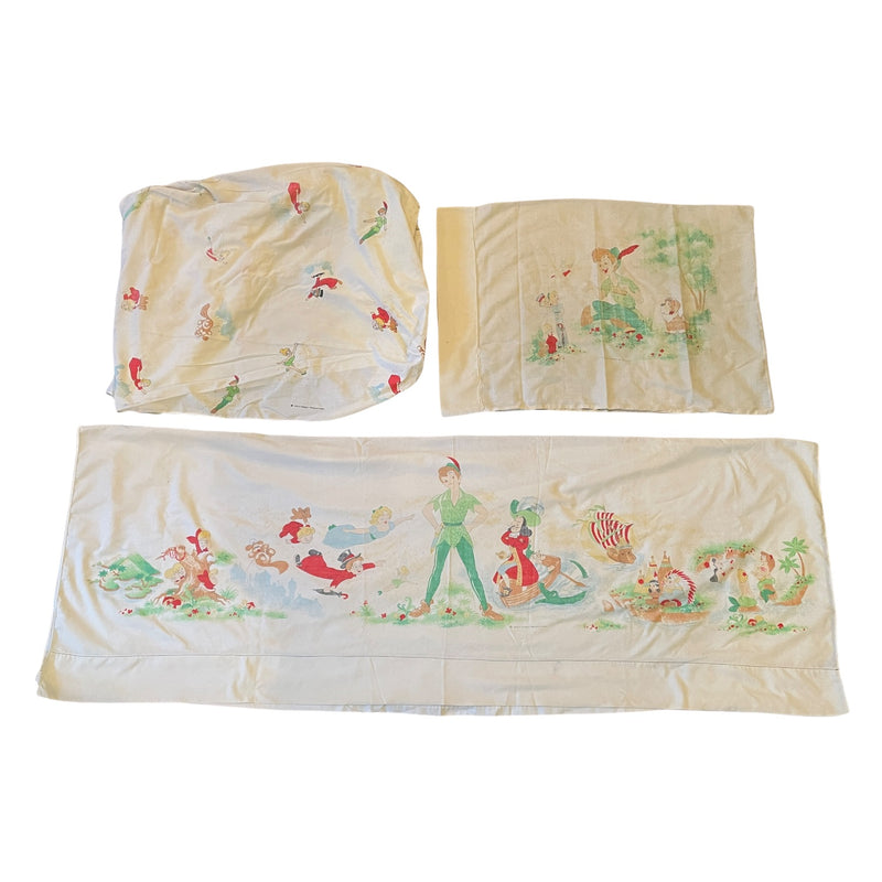 Walt Disney Peter Pan Vintage Twin Mattress Cover Pillow Case Bed Sheet Set