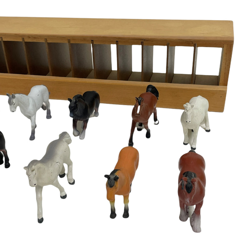 (12) Funrise 1988 Assorted Breeds Mini Horses & Stall Stable Wooden Display Set