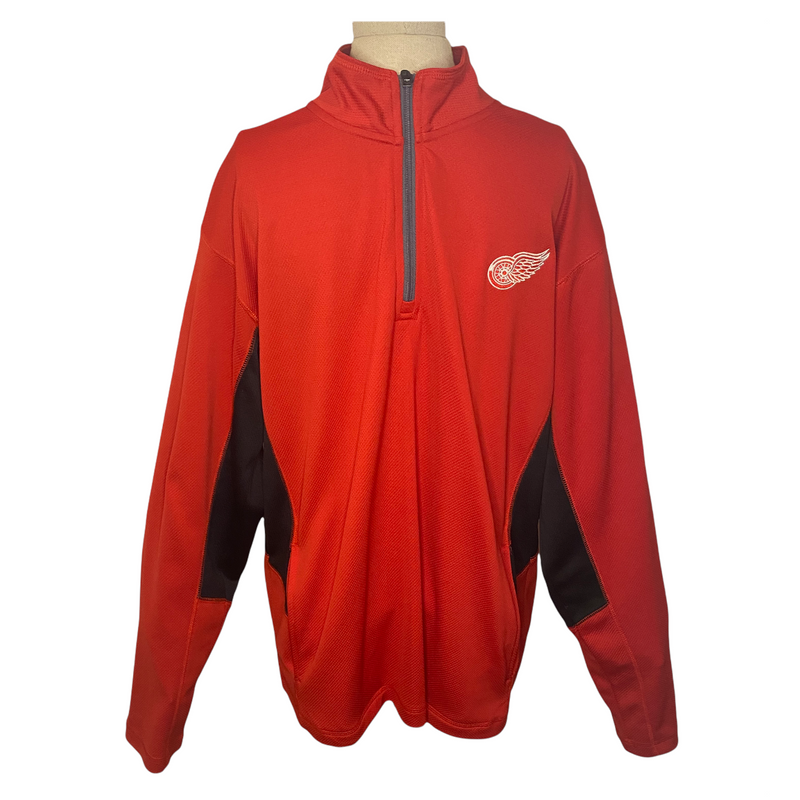 NHL Mens Redwings Logo Quarter Zip Pockets Red Pullover Jacket