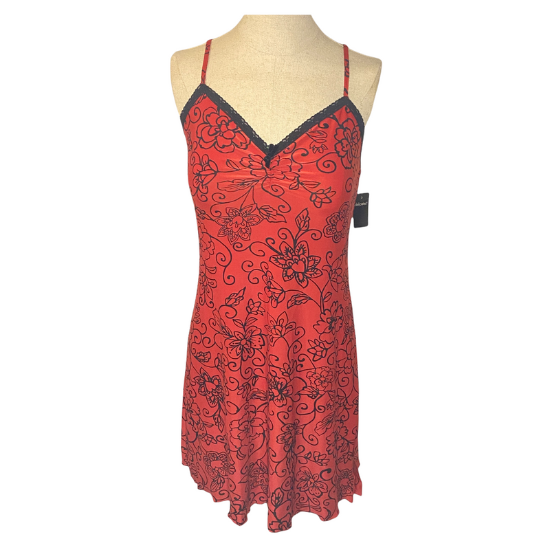 Delicates Womens Red Flowers Lingerie Gown