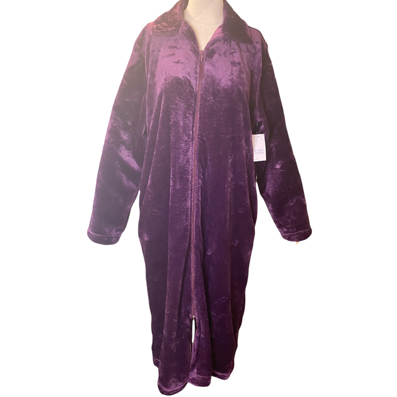 Croft & Barrow Womens Faux Fur Purple Plum Intimates Zip Up Robe