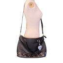 Celine Dion Love Black Leather Zip Metal Ring Accent Satchel Bag Purse