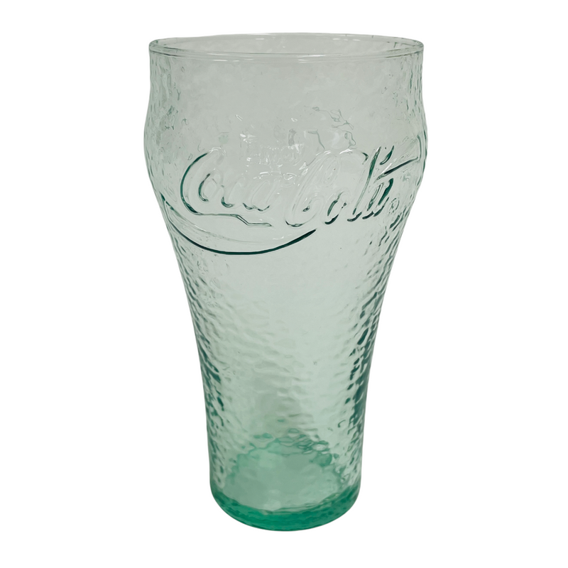(4) Coca-Cola Enjoy Coke Green Tint Pebbled Glass 16 oz Tumblers