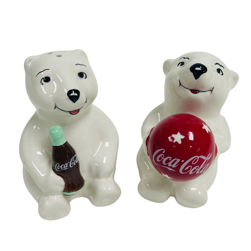 Coca-Cola Coke Vintage Ceramic Polar Bear 3.5" Salt & Pepper Shaker Set