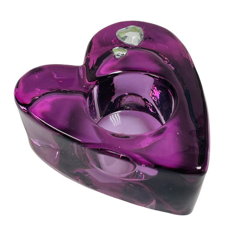 Partylite Purple Heart Shape Heavy Glass 4.5"x1.5" Votive Candle Holder