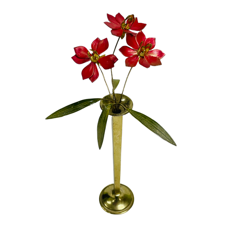 Seymour Mann 1977 Brass Metal 8.5" Red Flower Bud Vase