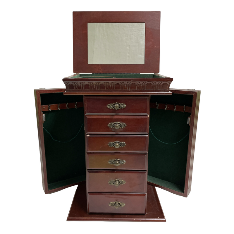 Powell 6 Drawer Wooden Flip Top Mirror Side Storage 21.25" Jewelry Box