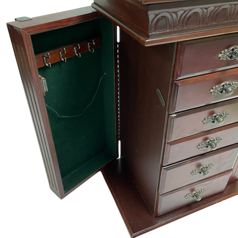 Powell 6 Drawer Wooden Flip Top Mirror Side Storage 21.25" Jewelry Box