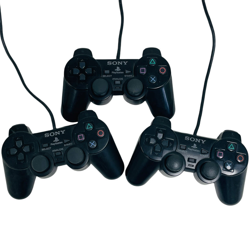 (3) Playstation 2 PS2 Black Dual Shock Controllers SCPH-10010 Lot FOR PARTS