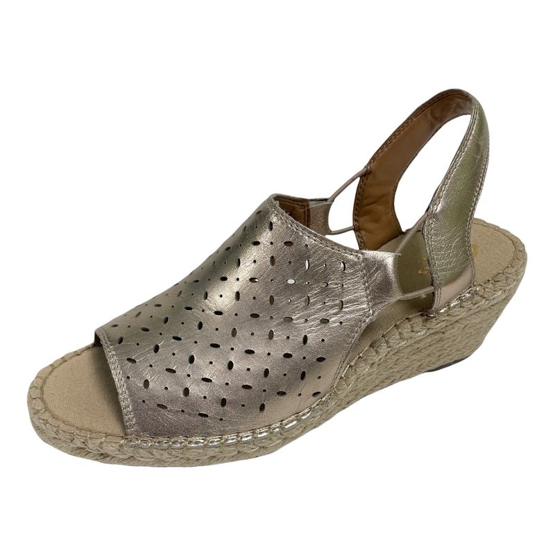 Clarks Artisan Women's Metallic Gold Strap Woven Heel Sandal Wedges 13288