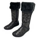 Skechers Australia Shiny Black Faux Fur Knee High Button Boots