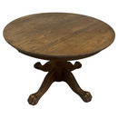44" Round Vintage Solid Oak Wood Clawfoot Pedestal Dining Table