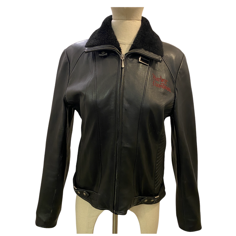 Harley Davidson Women's Shearling Collar Leather Motorcycle Jacket 103819