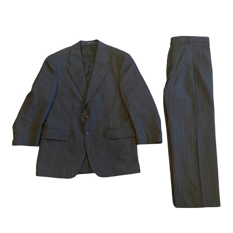 Chaps Ralph Lauren Men's Gray Pinstripe 2 Pc Pants & Coat Jacket Suit