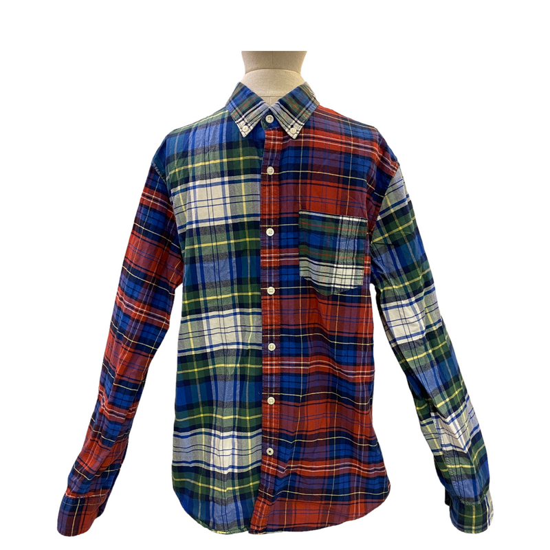 American Eagle Classic Fit Men's Red Green Blue Plaid Flannel Button Down Shirt