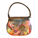 Anuschka Large Leaves Pine Cones Acorns Hand Painted Leather Tote Handbag