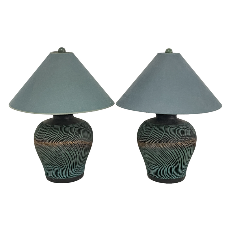 (2) Large Green Ceramic Table Lamps