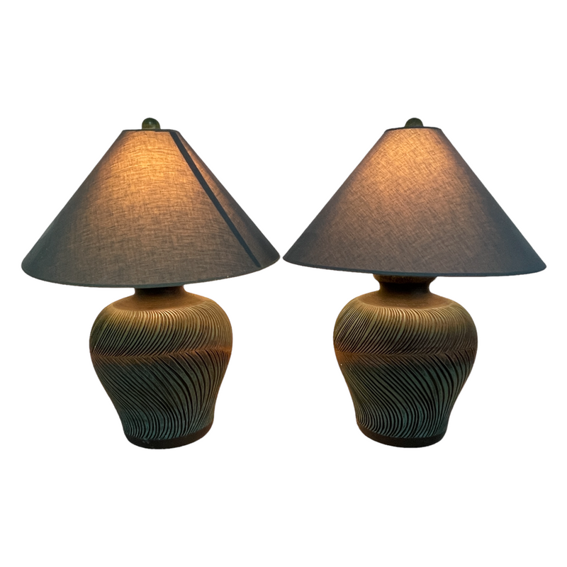(2) Large Green Ceramic Table Lamps
