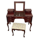 6 Drawer Fold Down Mirror Vanity Make Up Table w/ Stool