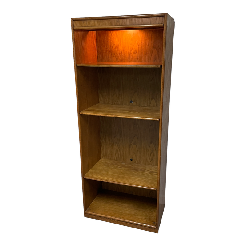 Thomasville 78" Oak Wood Adjustable 4 Shelf Illuminated Top Shelf Display Storage Bookcase