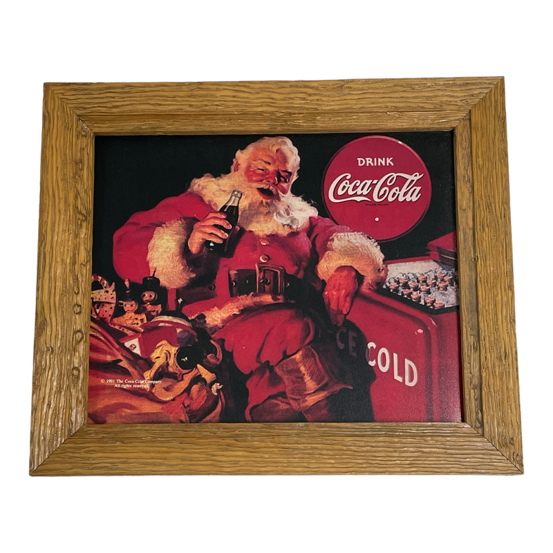 Coca-Cola Coke 1991 Santa Claus 18.25"x1.5" Wood Frame Metal Sign