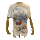 Karen Scott Women's Lady Tanning On Beach w/ Dog Rhinestones Shirt Top