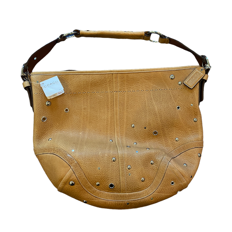 Coach Studded Hobo Camel Tan Leather Medium Handbag Purse F10932