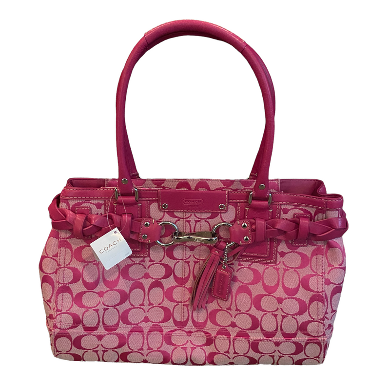 Coach Hibiscus Pink Signature Satchel Handbag Purse F13068