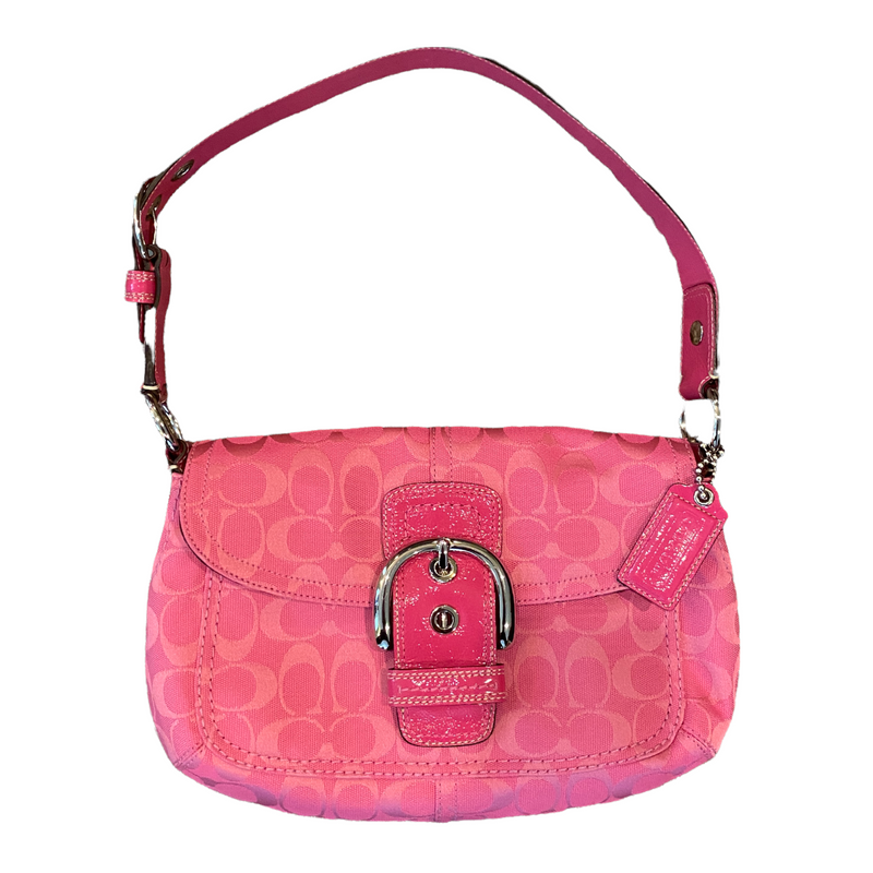 Coach Soho Satchel Shoulder Bag Pink Logo Canvas Leather Handbag Purse