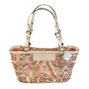 Coach Signature Beige and Pink Satchel Handbag Purse F13762
