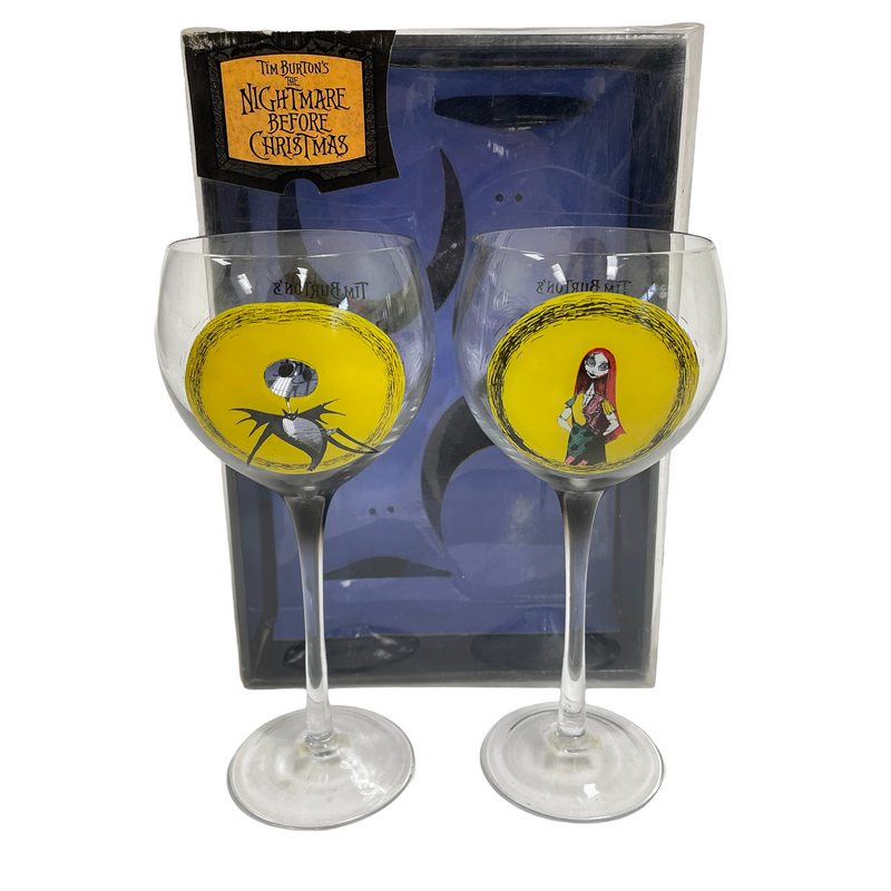 Tim Burtons The Nightmare Before Christmas Jack Skellington Sally Wine Glass Set