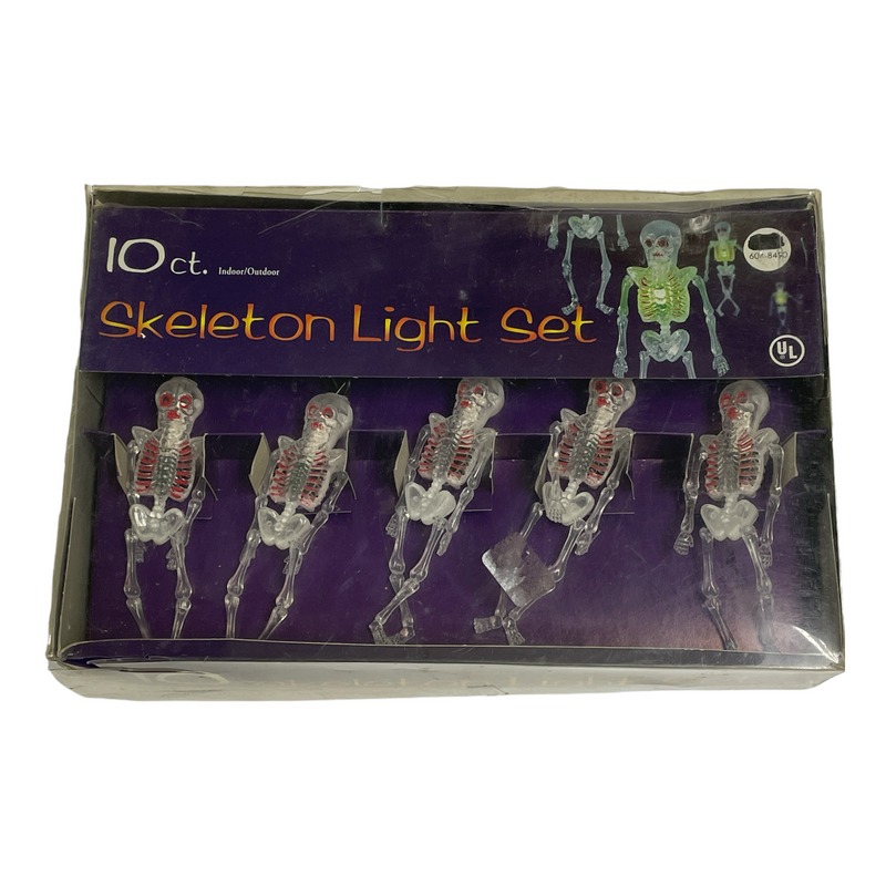 10 ct Skeleton Halloween 10' Cord Illuminating Green Light Set