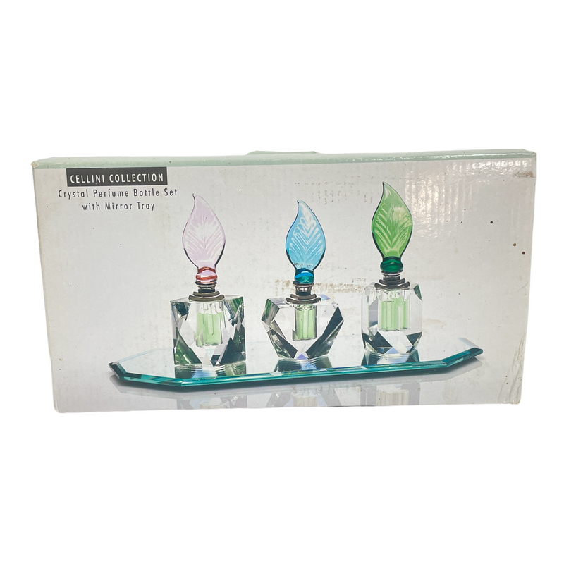 Studio Silversmiths Cellini Collection Crystal Perfume Bottle Set w/ Mirror Tray