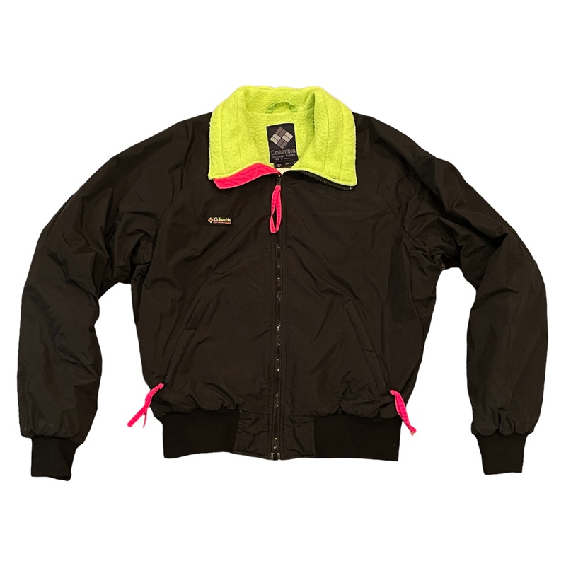 Columbia Vintage Mens Black Neon Green Pink Windbreaker Jacket