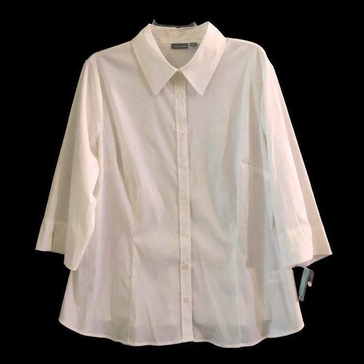 Apt. 9 Essentials Womens Stretch Rolled-Up Sleeve Button Down White Shirt