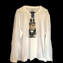 Club Room Mens Tuxedo Bulldog Long Sleeve White Tshirt