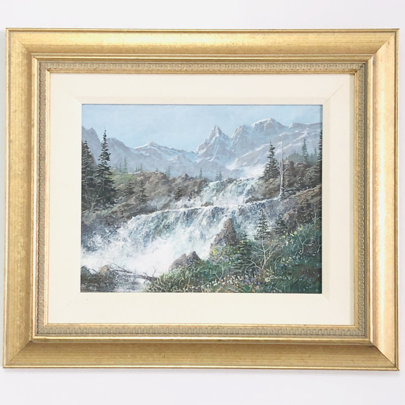 Robert Ewing 1981 Colorado Mountain Waterfall Landscape Framed 21.5"x18.5" Painting