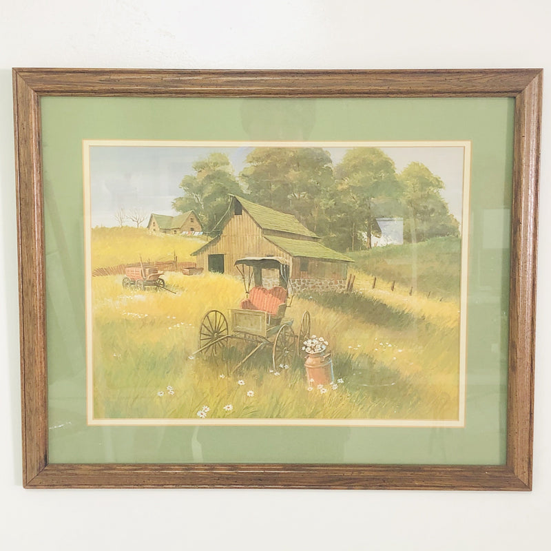 Life Style Art Old Barn House Horse Carriage Framed 21.5"x18" Print