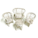 Miniature White Wicker Chair Loveseat Table Doll Furniture 4 Pc Set