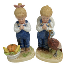 Homco "Denim Days" 1985 "Time For Thanks" Praying Debbie & Danny Figurine Set