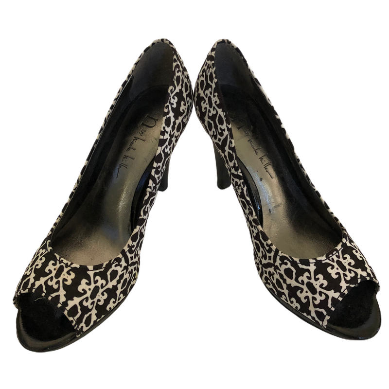N by Nicole Miller Womens Black White Pattern Peep Toe High Heel Pump Stiletto Shoes