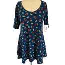 LuLaRoe Womens Blue Red Flowered Perfect T Shirt