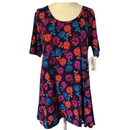 LuLaRoe Womens Blue Bright Multi Colored Flowered Perfect T Shirt