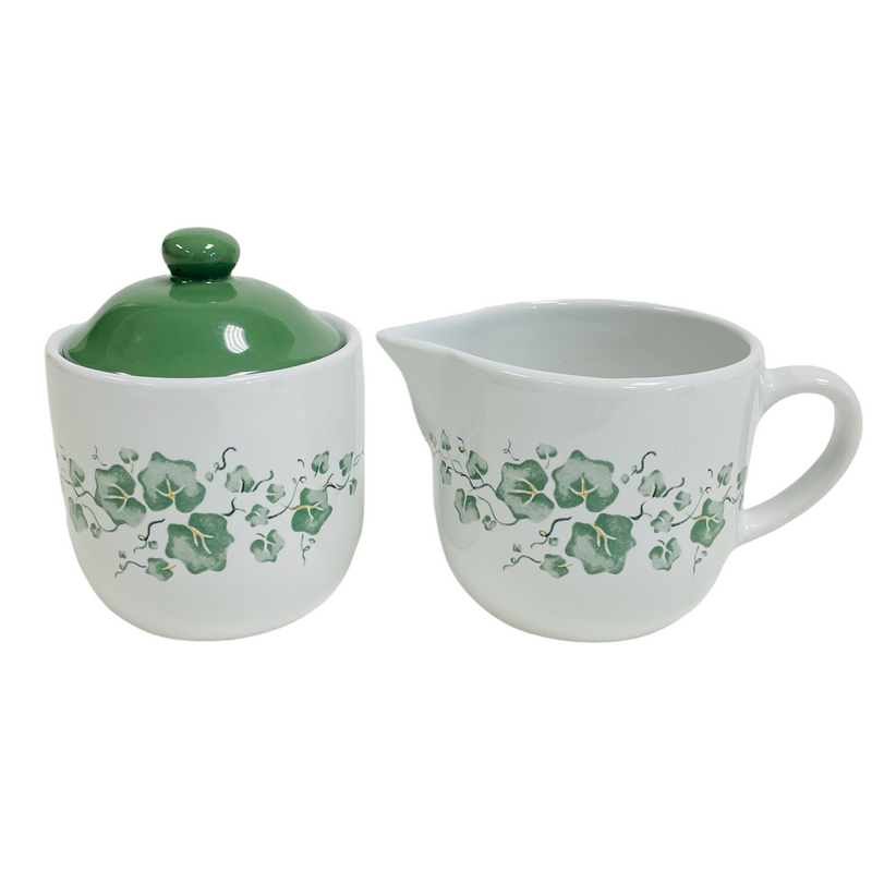 Corelle By Corning Callaway Green Ivy Sugar Bowl & Creamer Set