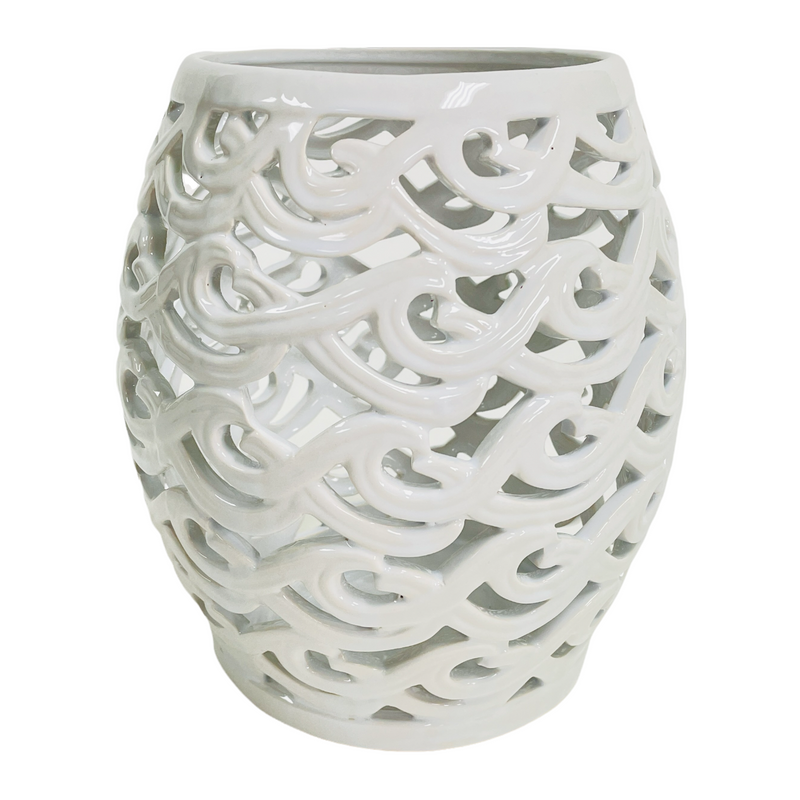 PartyLite Waves White Hurricane 8.5" Candle Holder P91777H